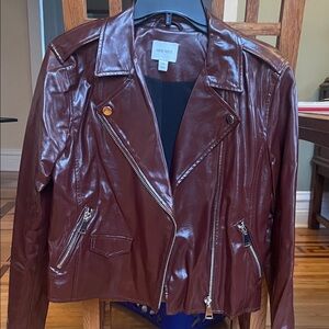 Nine West Burgundy Soft, Faux Leather Moto Jacket